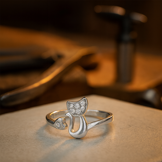 Whimsical Cat Open Ring