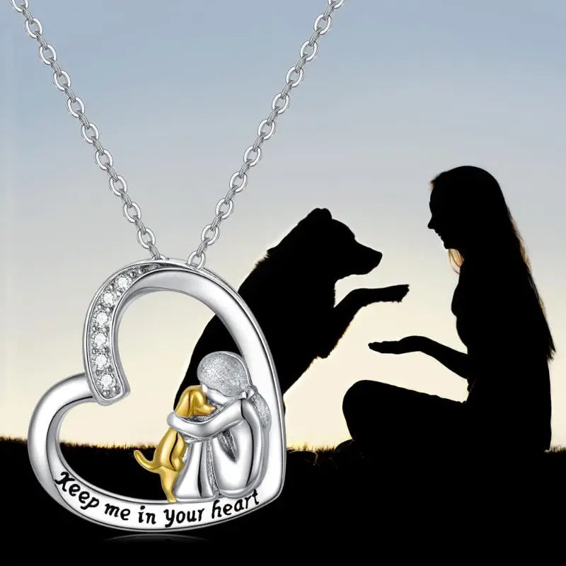 Elegant MILIA 925 Sterling Silver Necklace with Loving Heart and Dog Motif