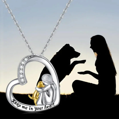 Elegant MILIA 925 Sterling Silver Necklace with Loving Heart and Dog Motif