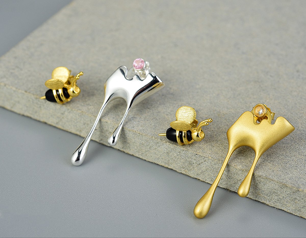 ELIA – Elegant Dripping Honey & Bee Earrings Made of High-Quality Sterling Silver