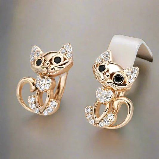 Delicate Cat Earrings with Zirconia – Stylish & Playful at the Same Time - Eclora