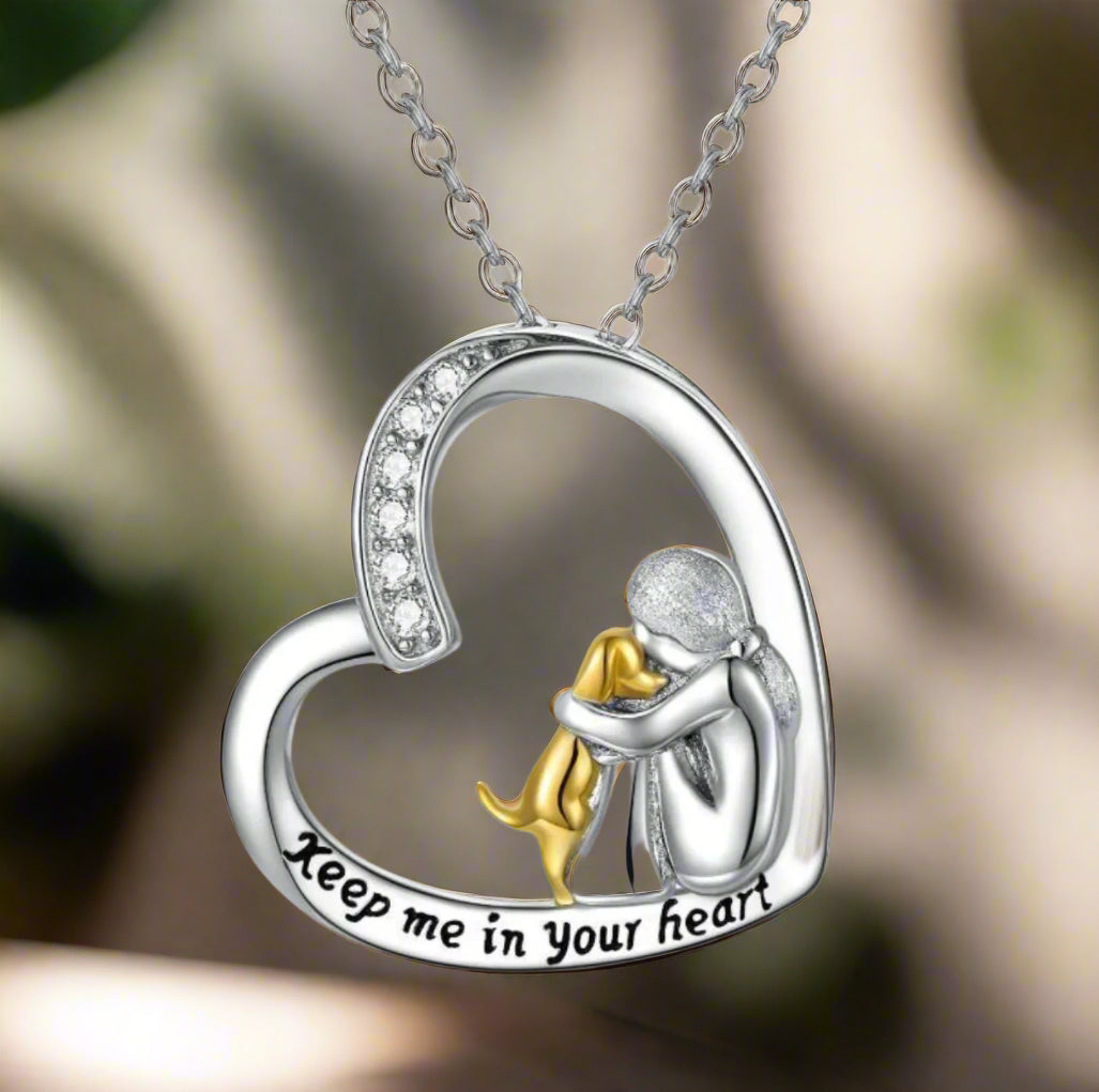 Elegant MILIA 925 Sterling Silver Necklace with Loving Heart and Dog Motif