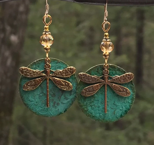 Vintage Dragonfly Earrings in Gold - Liorai