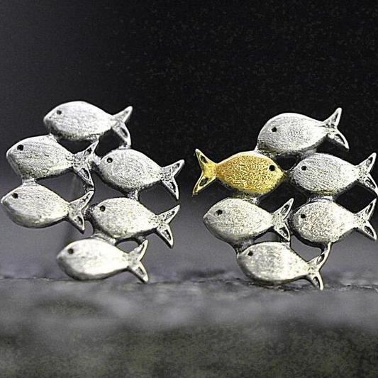 NAYAI - Elegant Vintage Fish Earrings in Timeless Silver & Gold