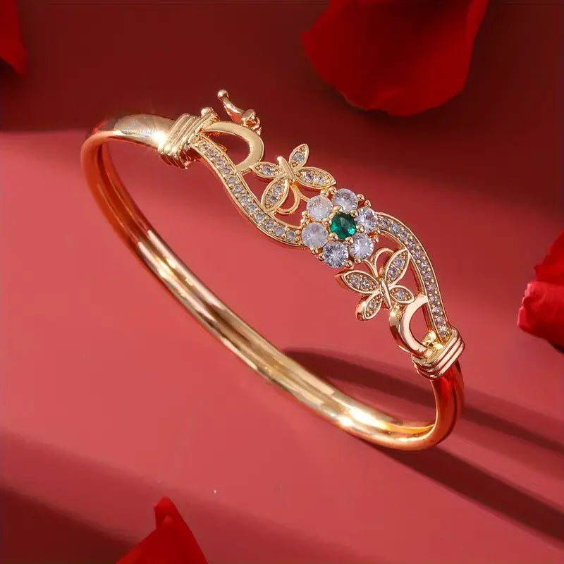 Zirconia Gold Green Crystal Bracelet | Gold