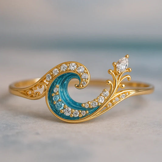 Ocean Bright Cyrstal Wave Ring | Gold