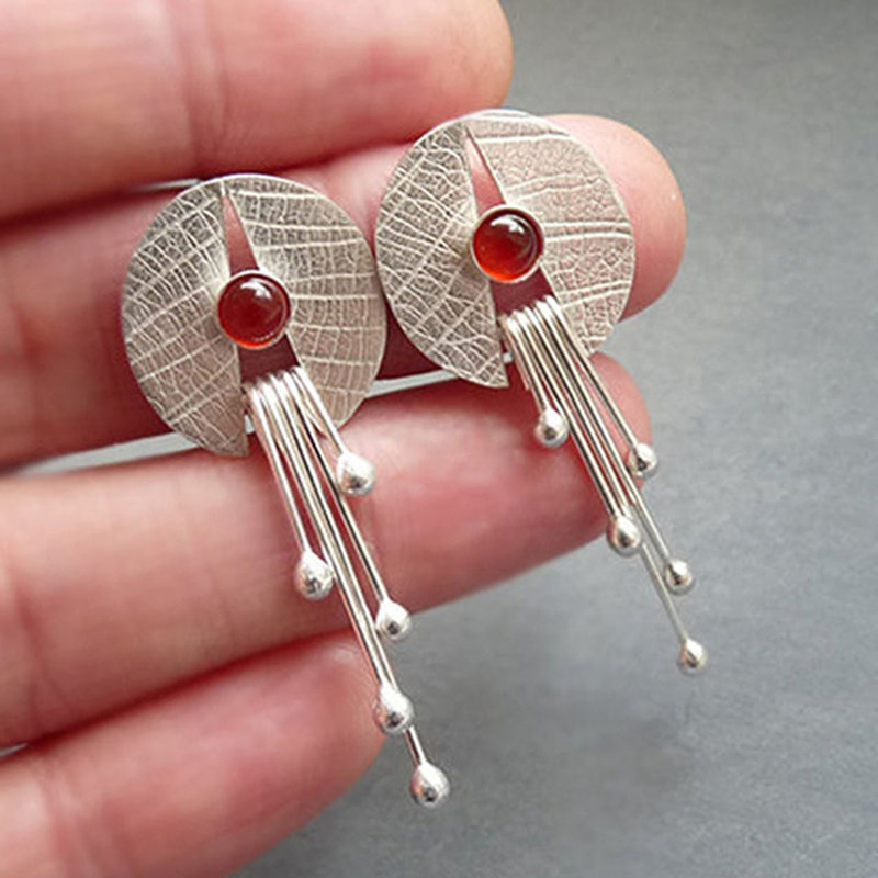 Handmade Silver Earrings with Ruby Effect