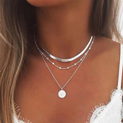 Three-Layered Round Silver Necklace