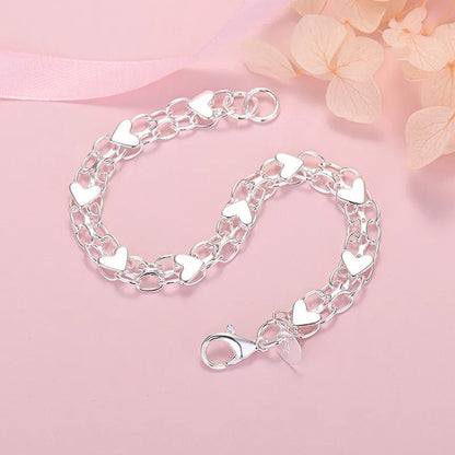 Silver Chain Bracelet with Hearts