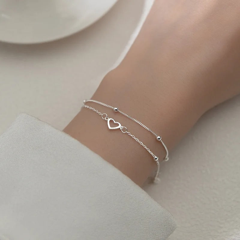 Thin Heart-Shaped Silver Bracelet
