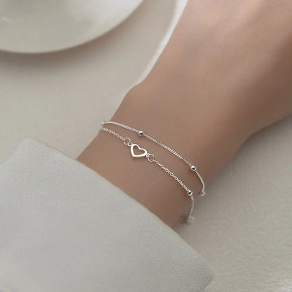 Thin Heart-Shaped Silver Bracelet