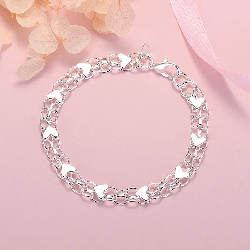 Silver Chain Bracelet with Hearts