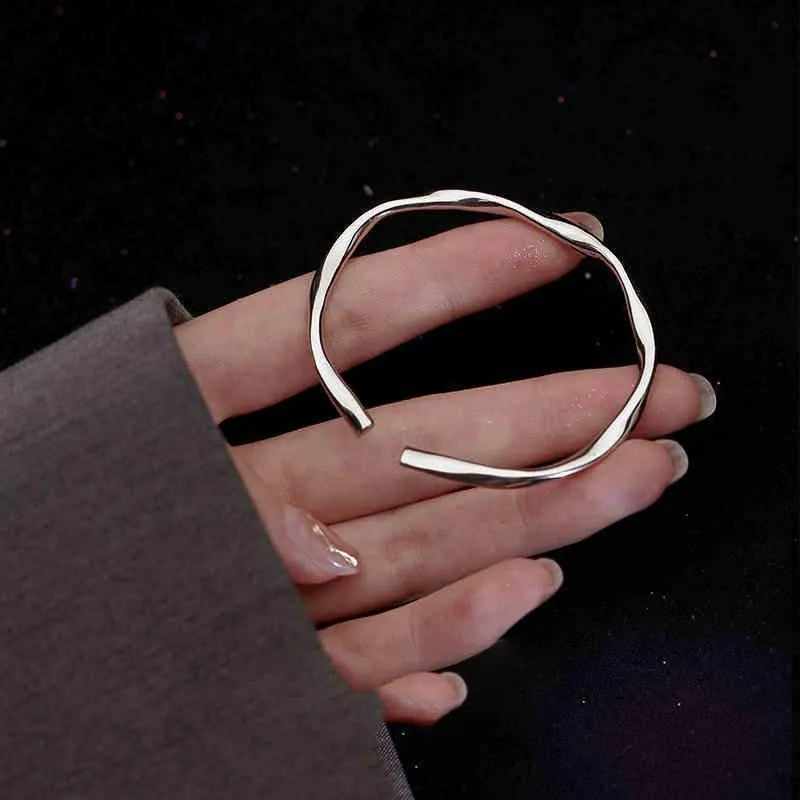 Thick Adjustable Irregular Silver Bracelet