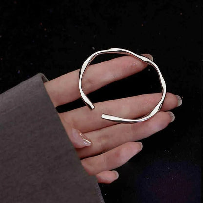 Thick Adjustable Irregular Silver Bracelet