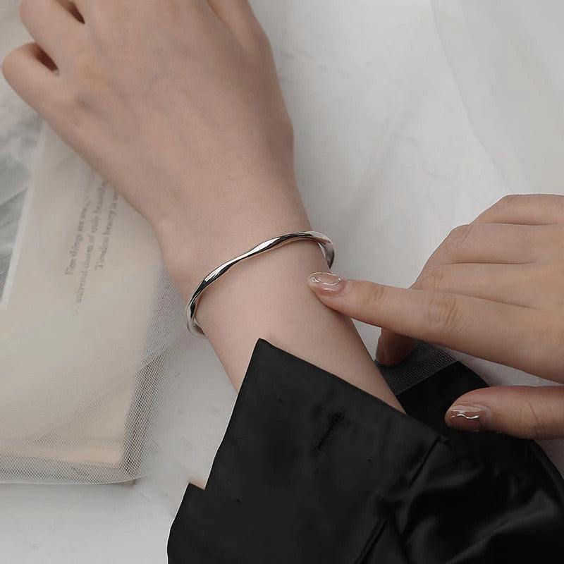 Thick Adjustable Irregular Silver Bracelet