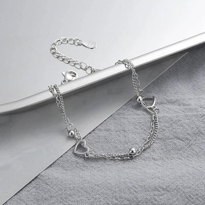 Thin Heart-Shaped Silver Bracelet