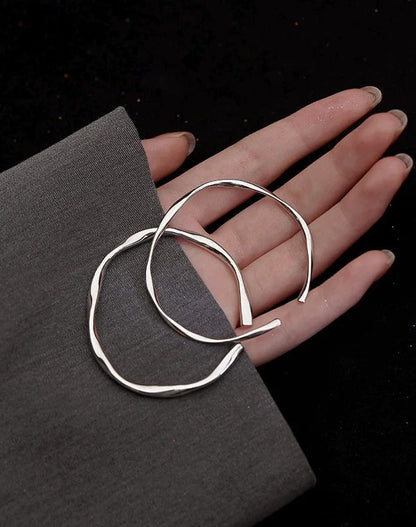 Thick Adjustable Irregular Silver Bracelet