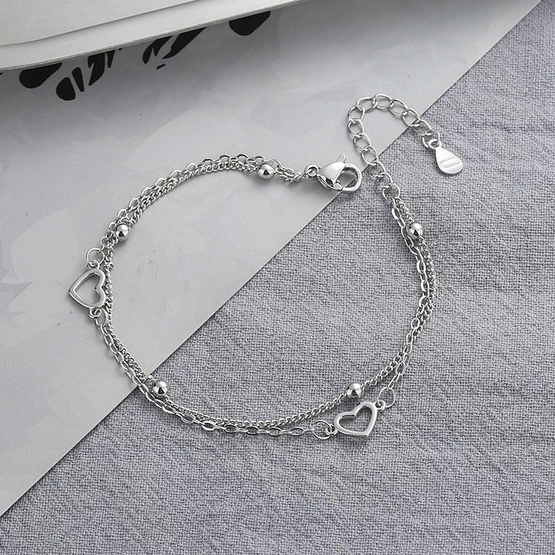 Thin Heart-Shaped Silver Bracelet