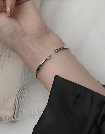Thick Adjustable Irregular Silver Bracelet