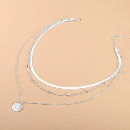 Three-Layered Round Silver Necklace