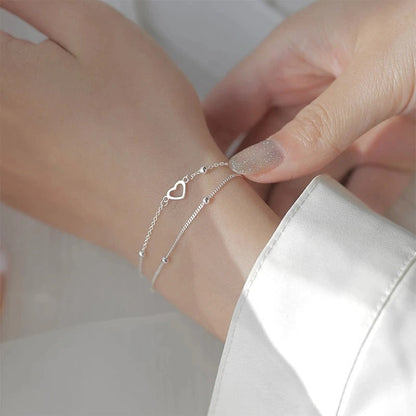 Thin Heart-Shaped Silver Bracelet
