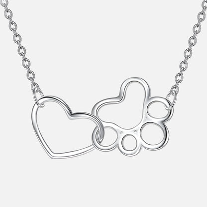 ILYA – Elegant Paw Necklace made of 925 Sterling Silver with Charming Heart Crystal Pendant
