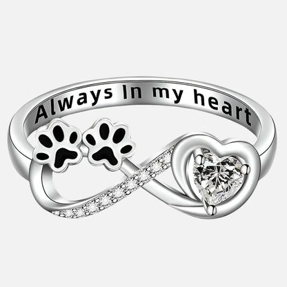 ARINA – Charm Paw Ring with Heart and Infinity Design, adorned with Sparkling Zirconia for Special Accents