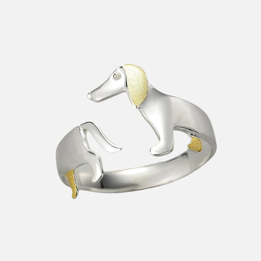 REYA – Elegant Adjustable Dachshund Ring Made of High-Quality 925 Sterling Silver