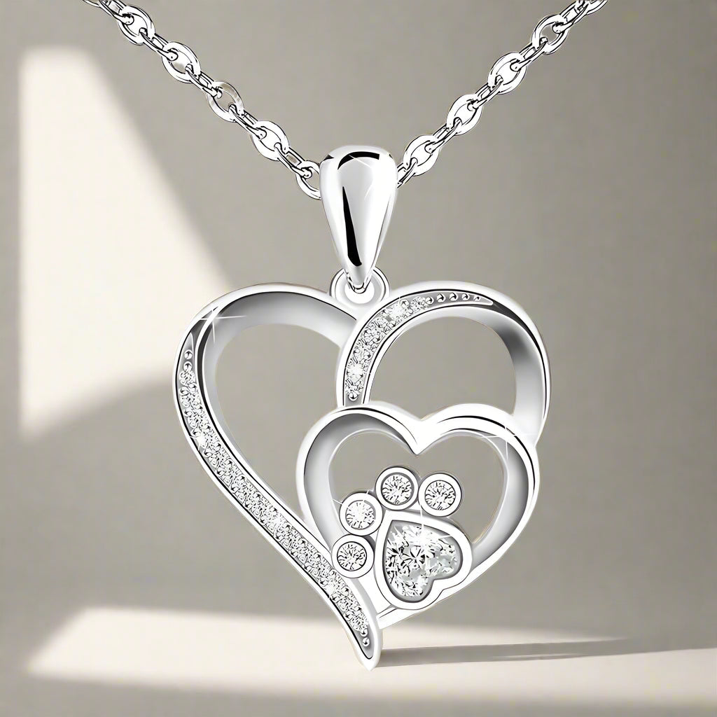 NAYLA – Elegant Paw & Heart Necklace made of fine 925 Sterling Silver with sparkling Zirconia