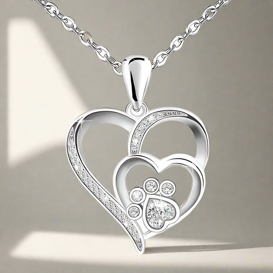 NAYLA – Elegant Paw & Heart Necklace made of fine 925 Sterling Silver with sparkling Zirconia