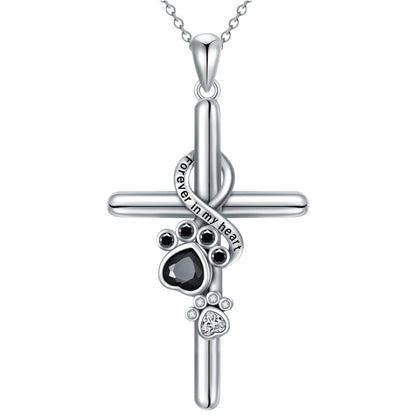 LYORA – Elegant Paw and Cross Necklace made of 925 Sterling Silver for a Stylish Appearance